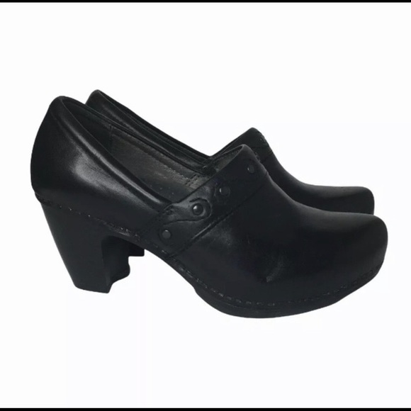 Dansko Shoes - Dansko Riki Black Leather Comfort Heeled Clogs 1311020200 Women EU 37 (US 6.5/7)